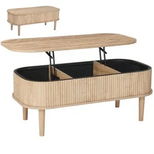 VEVOR Table basse relevable 1000 mm avec 3 compartiments cachés couleur du bois