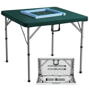 VEVOR Table de Mahjong avec Jeu de Tuiles, Table de Jeu de Cartes Pliante pour 4 Joueurs, avec 144 Tuiles Majiang et 3 Dés, Table de Dominos Portable avec Poignée de Transport, pour Puzzles Poker