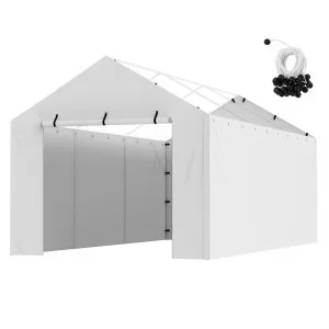 VEVOR Toile d&rsquo;auvent de rechange abri de voiture, 6,1×3 m, bâche de garage paroi latérale, imperméable et protégée contre UV, installation facile élastiques à billes, blanc (haut et cadre non inclus)
