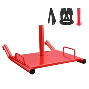VEVOR Traineau de Puissance Traction, Luge de Force pour Fitness, Équipement d’Entraînement en Acier pour Exercices Athlétiques et Amélioration de la Vitesse, pour Plaque de Poids de 5 cm, Rouge