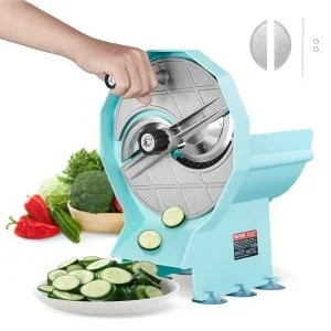 VEVOR Trancheuse Manuelle pour Légumes et Fruits, Coupe-Légumes Épaisseur Réglable 0-12 mm, Double Ports d’Alimentation, Lame en Acier Inoxydable, Machine à Trancher pour Concombre, Citron, Tomate