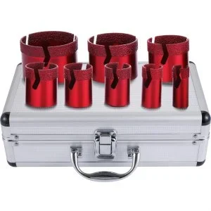 VEVOR Trépan Diamant Scie Cloche Foret Diamanté 8Pcs, Kit de Forets Rouges 20/35/40/45/50/68 mm, Trépan Cylindrique Forage à Sec/Humide Filetage M14 pour Meuleuse Carrelage Porcelaine Granit Marbre