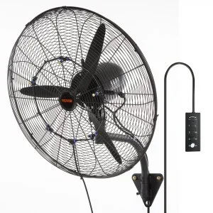 VEVOR Ventilateur brumisateur mural, 61,6 cm, ventilateur industriel oscillant étanche, 3 vitesses, 7000 CFM, ventilateur commercial ou résidentiel pour refroidissement entrepôt, serre, atelier, noir