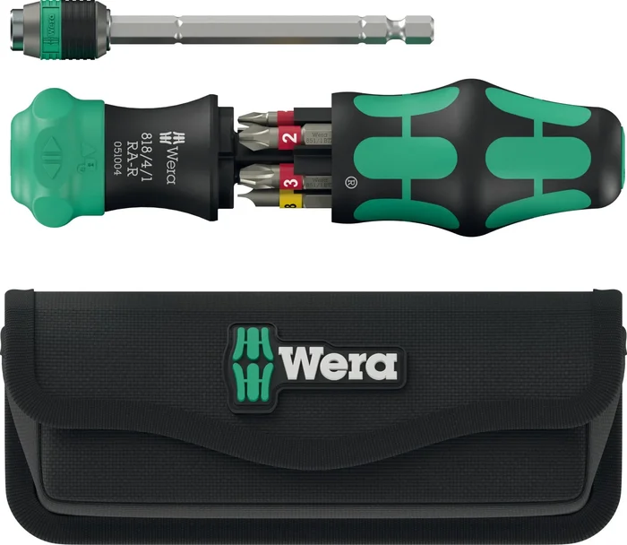 Wera 05051515001 Kraftform Kompakt 25 RA-R Tournevis à embouts dans un étui – 6 en 1 multi-embouts – avec fonction cliquet