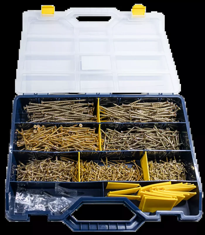 Woodies 61999006 Jeu de vis pour panneaux d&rsquo;aggloméré 1200 pièces dans un coffret